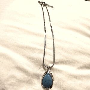 Lia Sophia Silver Tone Necklace with Turquoise Pendant